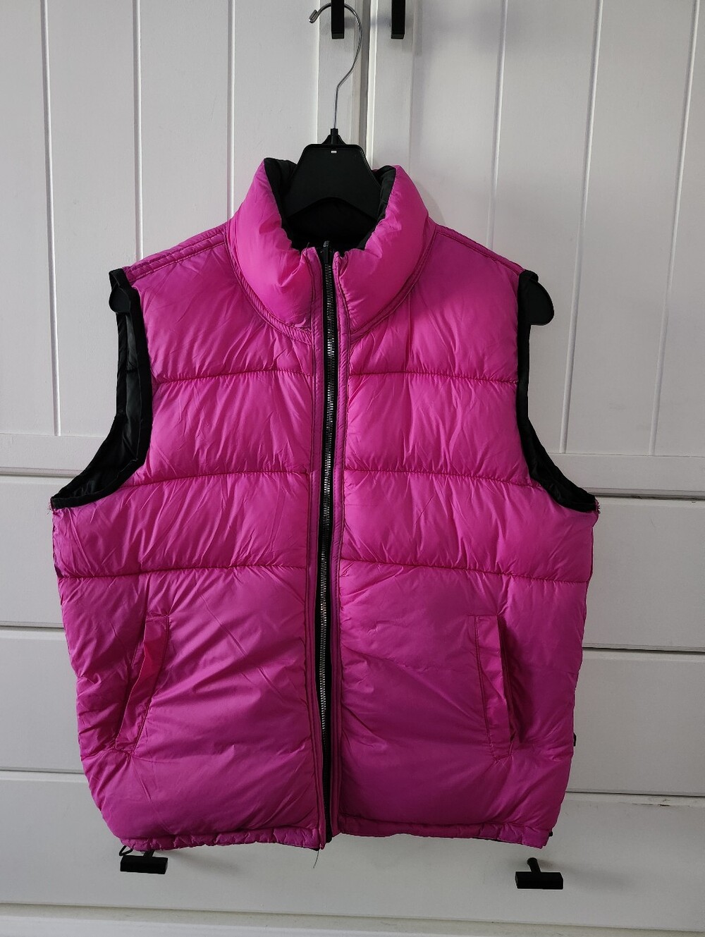 Womens Hot Pink/ Black Reversible Puffer Vest - Sleeveless Jacket Sz M